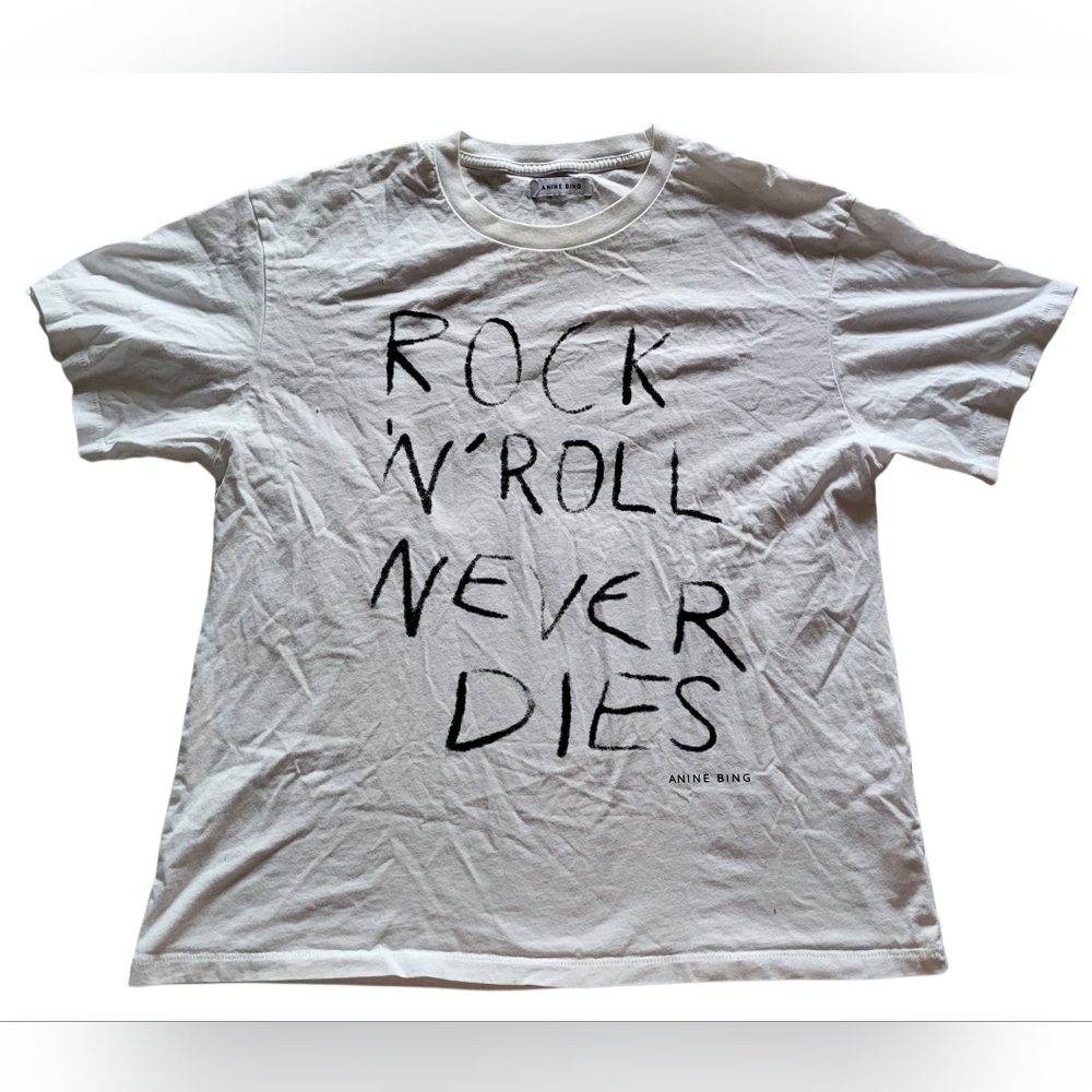 Anine Bing White T Shirt Womens 100% Cotton White Rock N Roll Size L Punk - Picture 2 of 8